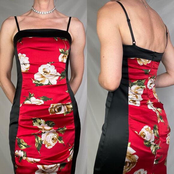 Cache silk satin floral bodycon slip dress midi slipdress‎ ruched cocktail Y2K 2 - Picture 13 of 16